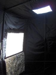 Our large side window with its window flap and a skylight.