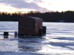 Ice fishing with the Hunter Orange Camo Trailer