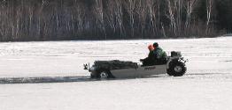 Getting back up onto the ice after falling through.